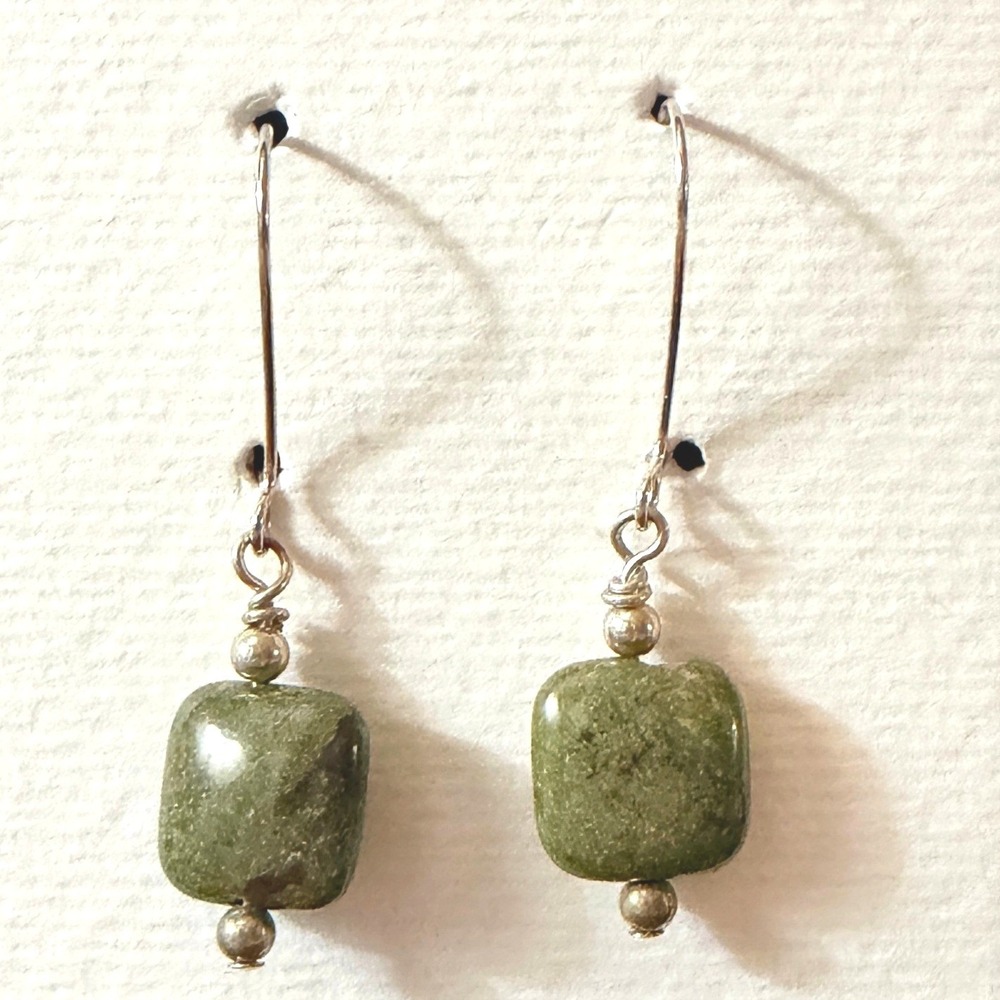 Dragon‎ Blood Jasper Green Gemstone Kidney Wire Earrings Stephanie Aune artist